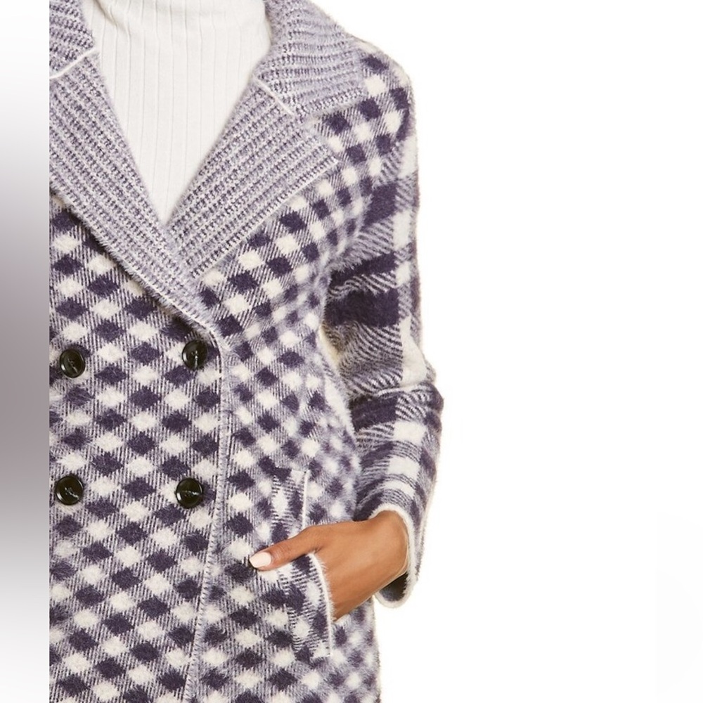 NWT NVLT CHECKERED PRINTED SOFT COATIGAN NAVY/WHITE WOMEN’S LARGE - Picture 3 of 16